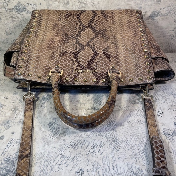 Michael Kors Selma Stud Leather Snakeskin Large Handbag Purse Tote - Picture 6 of 15